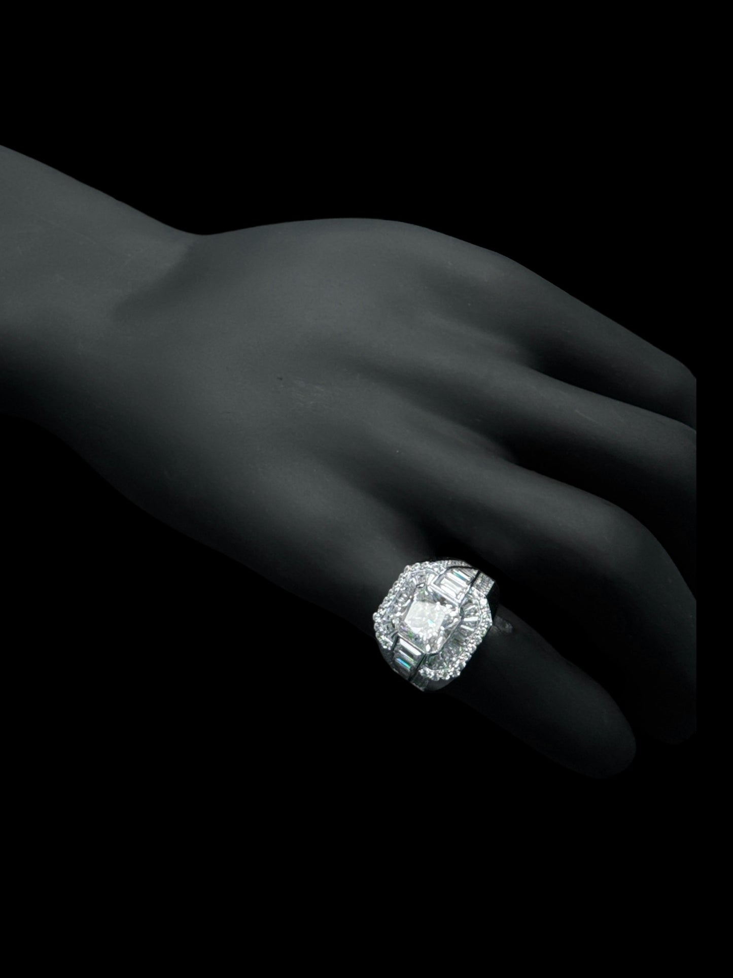 Sterling Silver Iced Out Baguette and Round Cubic Pinky Ring