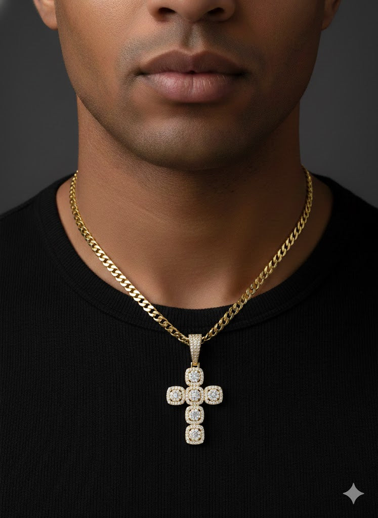 CZ Stone Silver Cross Pendant