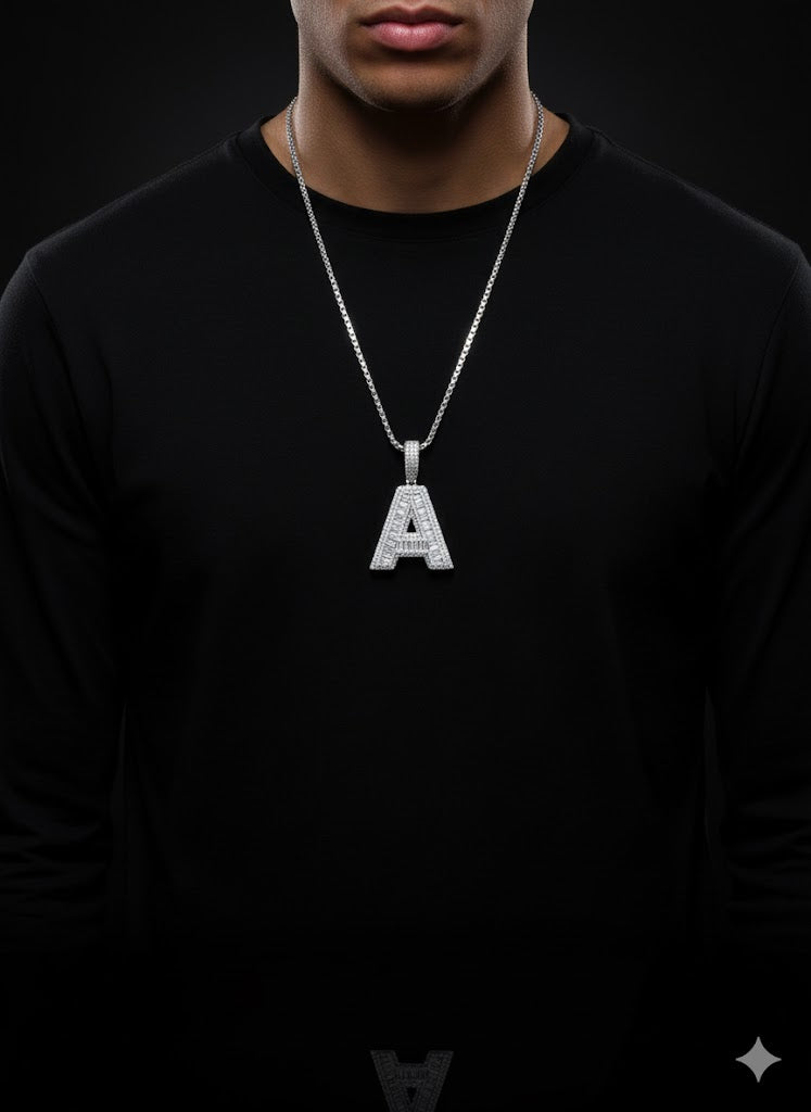 Solid Sterling Silver Initial Letter “A” Baguette Pendant – Customizable Letter Available