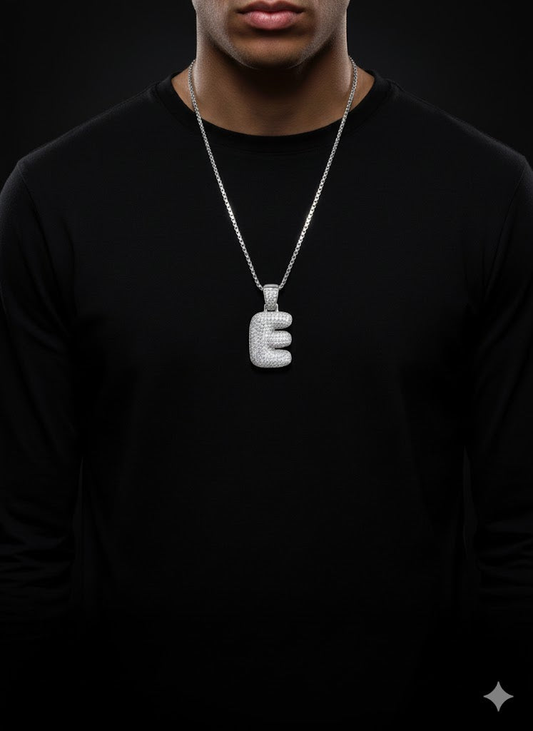 Silver Bubble Letter “E” Initial Pendant – Customizable Letter Available