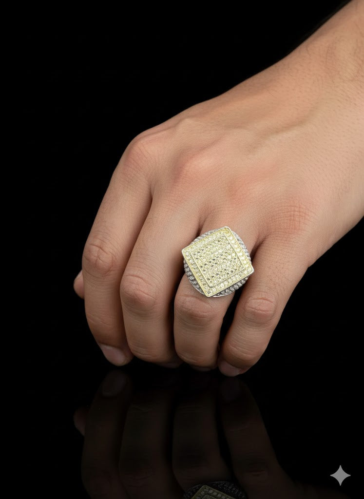 Men’s Square Shape Silver Ring with Yellow CZ Stone