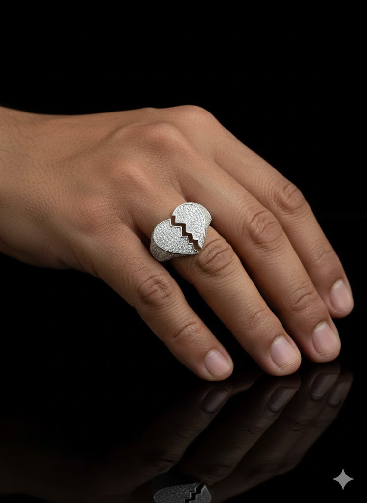 Men’s CZ Stone Broken Heart Silver Ring
