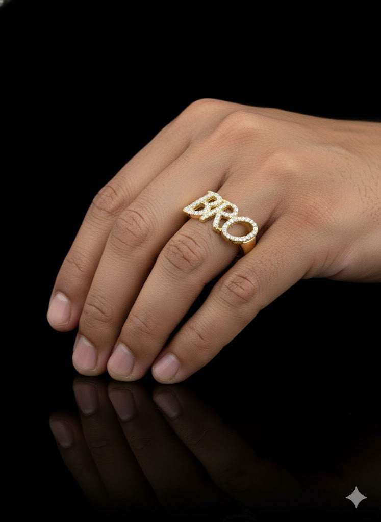 Men’s Silver Gold Plated “BRO” Ring