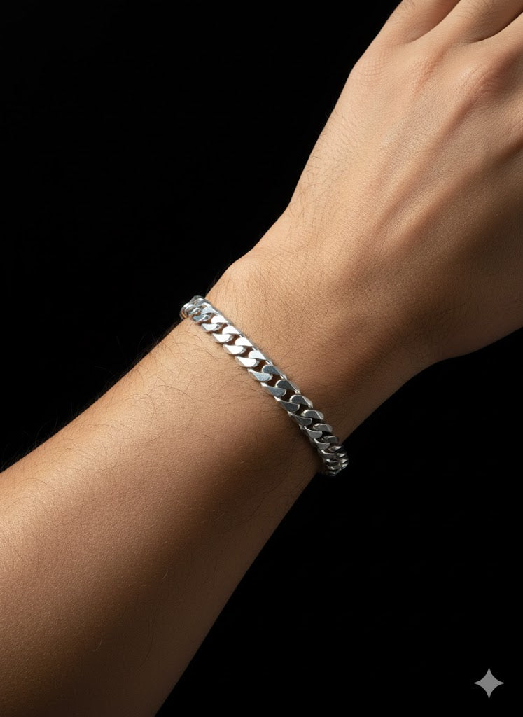 Men’s Solid Sterling Silver Curb Chain Bracelet - 7.50 mm