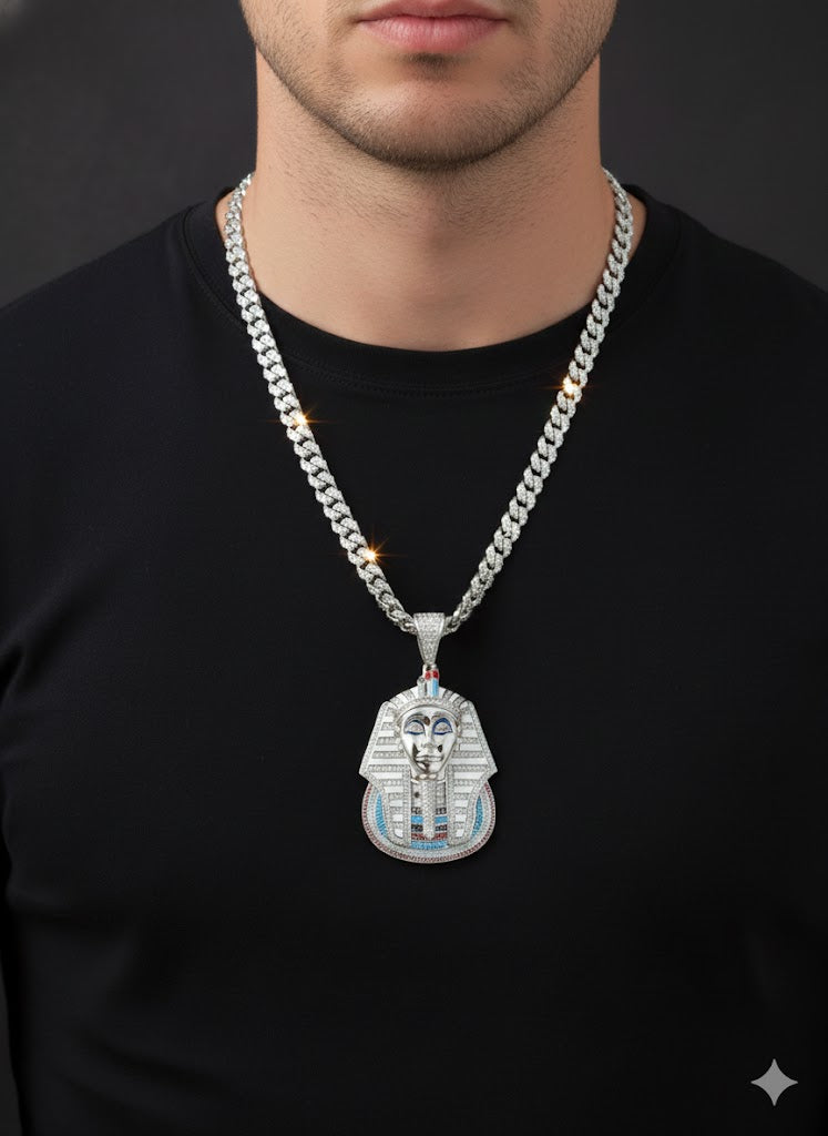 CZ Stone Silver Pharaoh Pendant