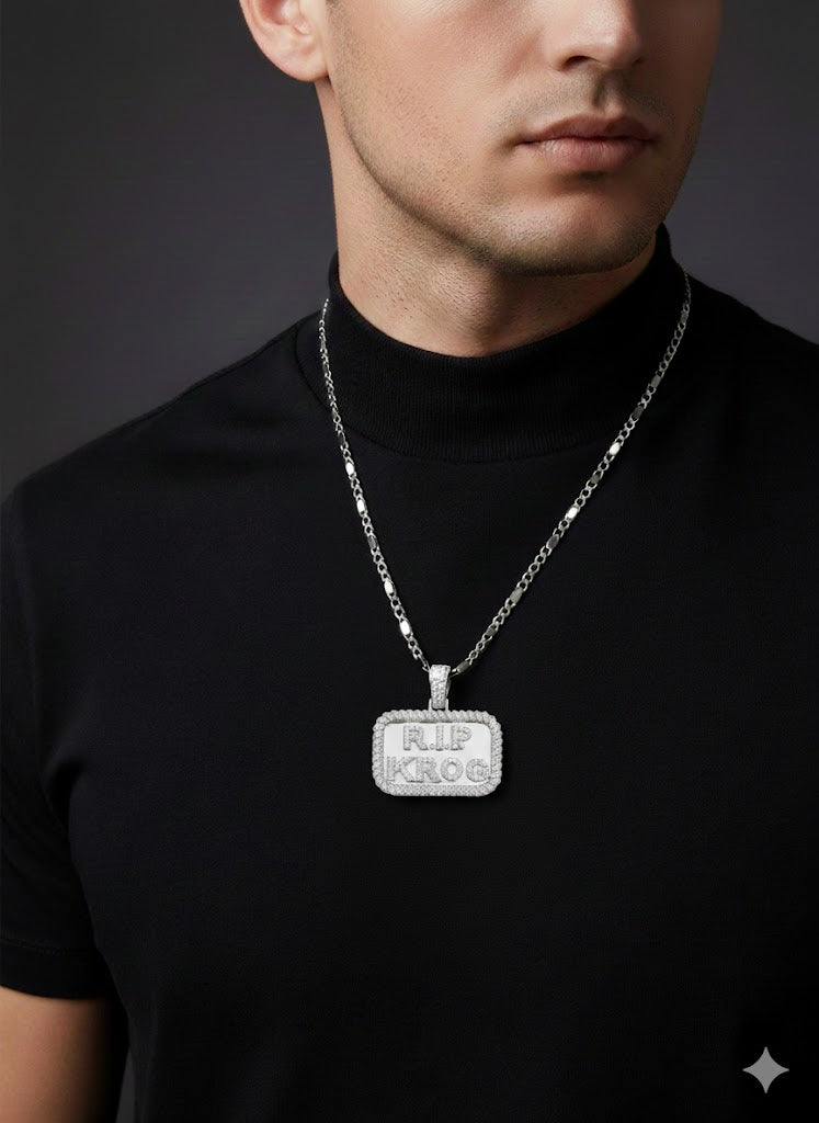 Men’s CZ Stone Silver "RIP KROC" Pendant
