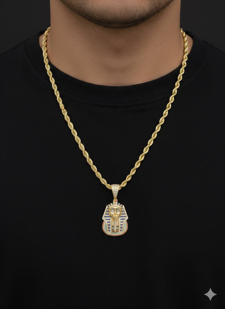 CZ Stone Silver Pharaoh Pendant – Sterling Silver Egyptian Necklace