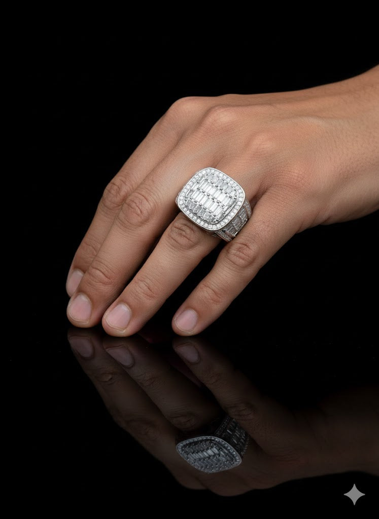 Men’s Silver Stone Set Cushion Shaped Signet Ring