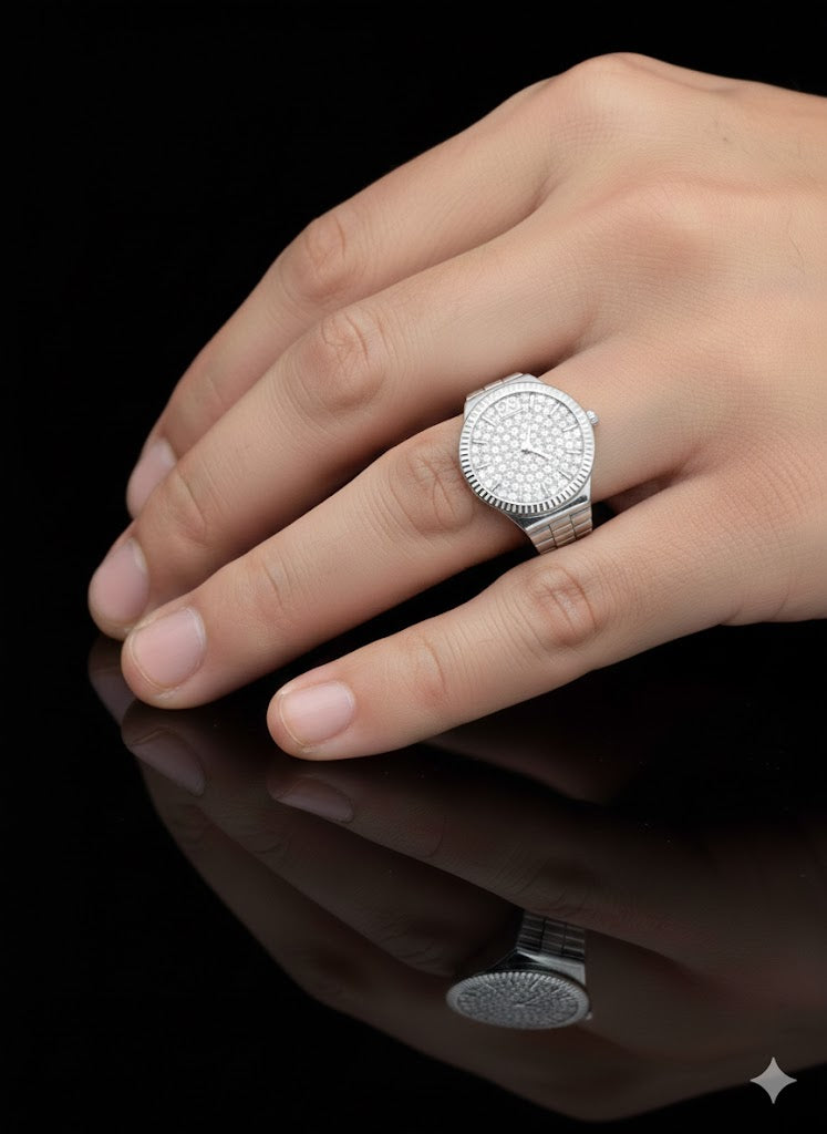 Men’s CZ Stone Watch Shaped Ring | 925 Sterling Silver Watch Design Ring