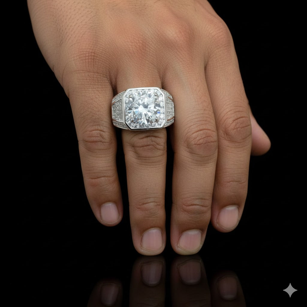 Men’s Sterling Silver Large Stone Set Signet Ring