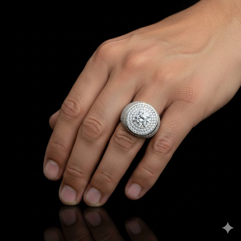 925 Sterling Silver Men’s Cluster Ring – Cubic Zirconia Iced Out Ring