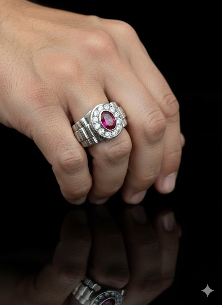 Sterling Silver Red Stone Gentleman’s Ring – Classic Men’s Statement Jewelry