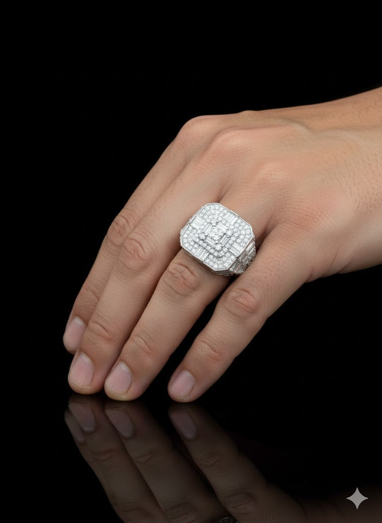 925 Sterling Silver Stone Set Square Signet Ring – Minimalist Geometric Statement Ring