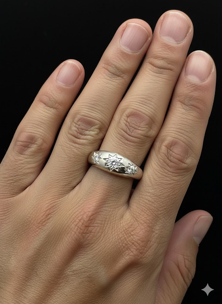 925 Sterling Silver 3 Stone Irish Dome Ring