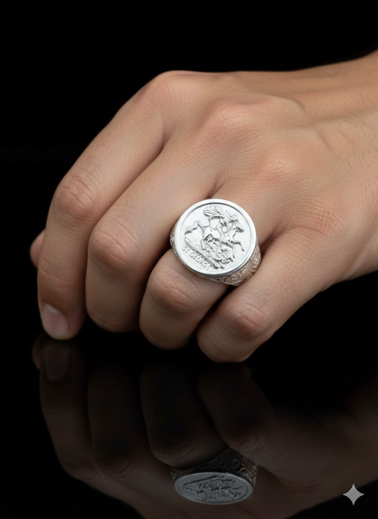 925 Sterling Silver St. George Dragon Slayer Ring