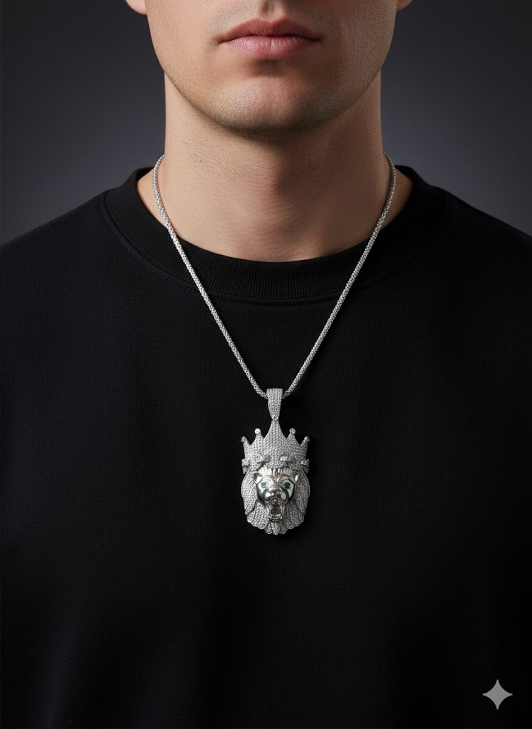 Crowned Lion Silver Men’s Pendant