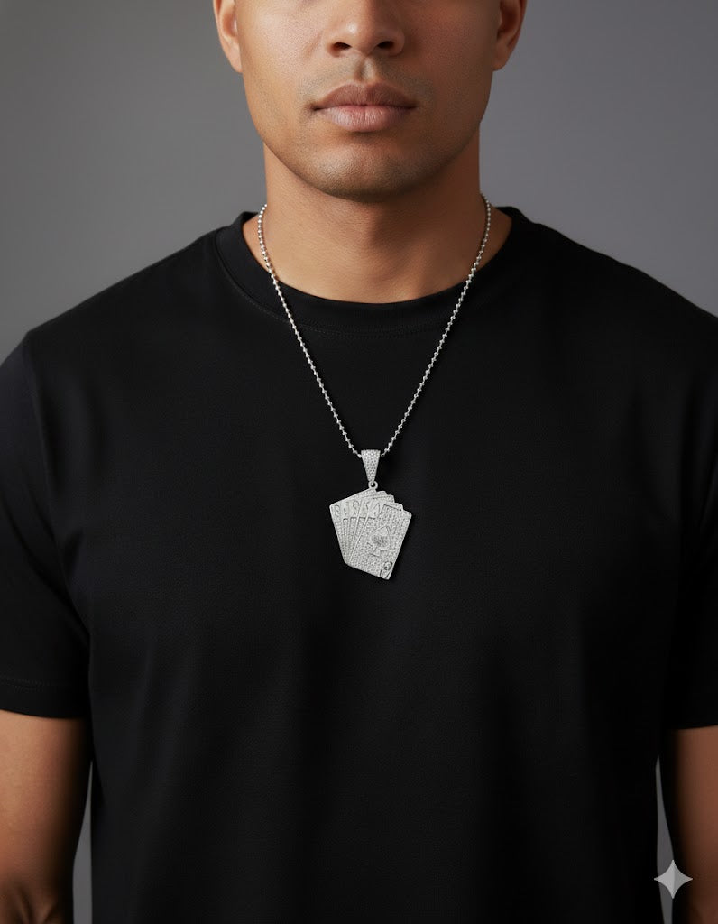 Poker Cards Silver Men’s Pendant