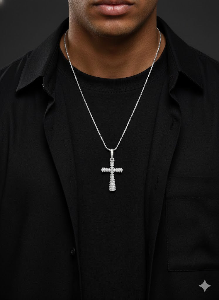 CZ Stone-Set Silver Cross Pendant