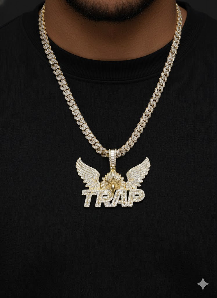 Men’s CZ Silver Winged Trap Pendant