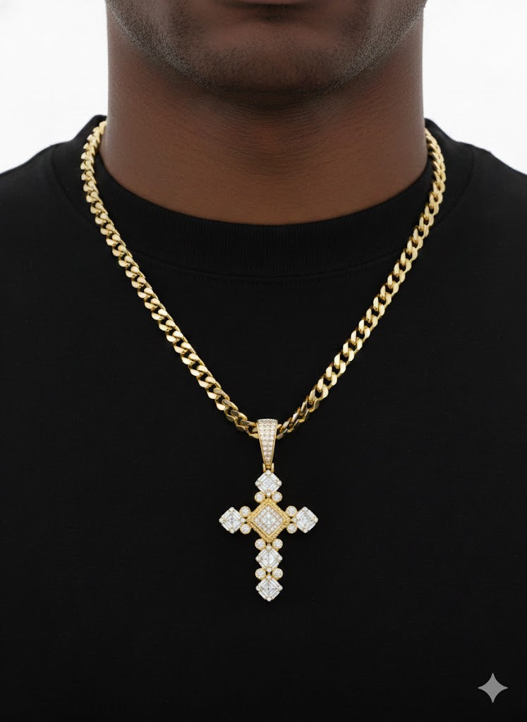 Men’s Gold-Plated Silver CZ Cross Pendant