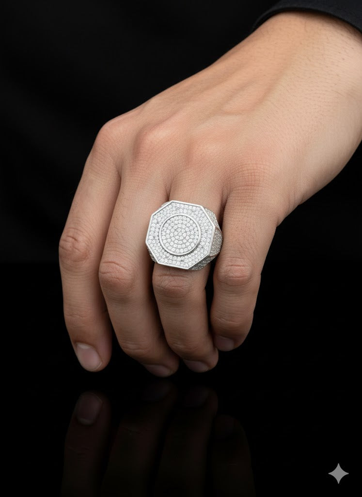Men’s Sterling Silver Octagonal CZ Ring