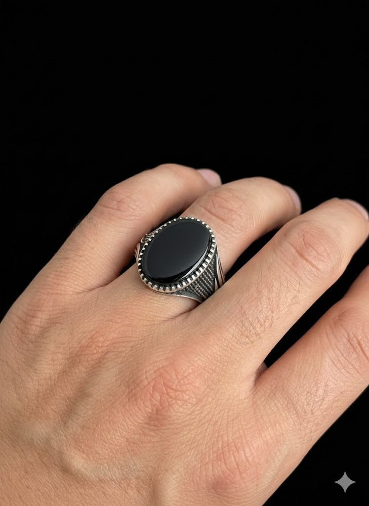 Men’s Sterling Silver Oval Onyx Stone Ring