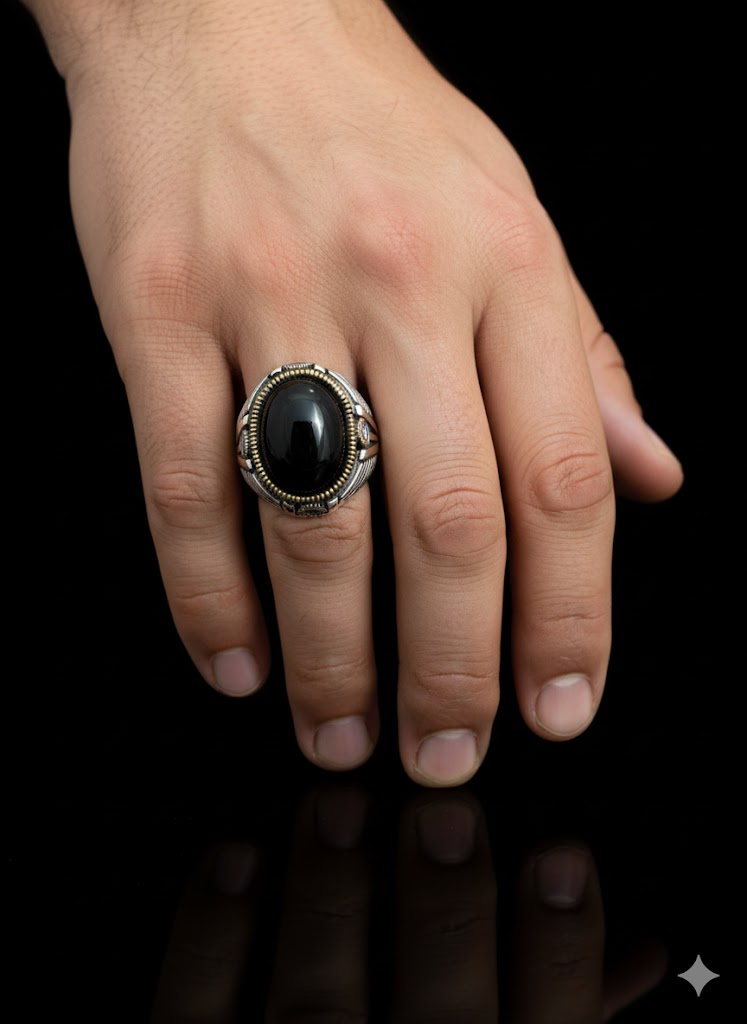 Men’s Sterling Silver Oval Onyx Ring
