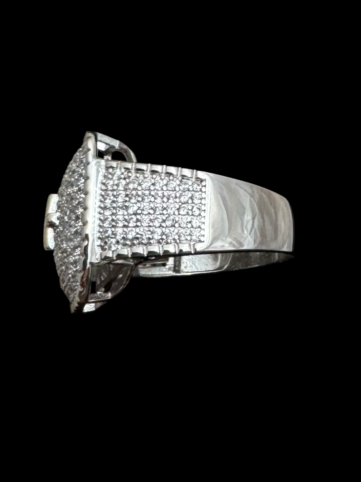 Square CZ Cross Men’s Silver Ring