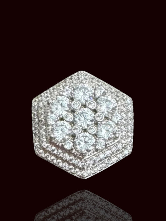 Hexagon CZ Men’s Silver Ring