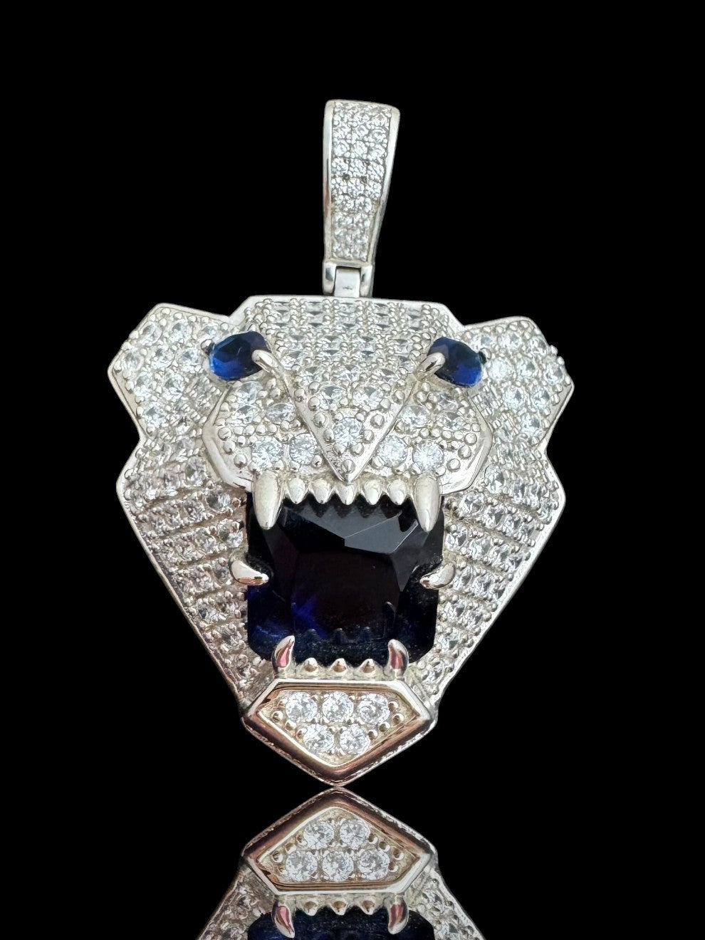 Blue CZ Stone Tiger Silver Men’s Pendant