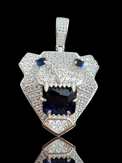Blue CZ Stone Tiger Silver Men’s Pendant