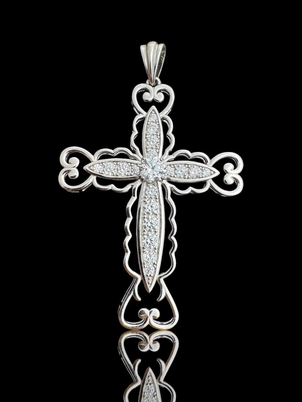 Patterned Stone Silver Cross Pendant