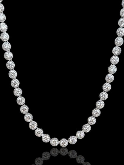 Tennis Cluster Link Chain  Necklace – Sterling Silver