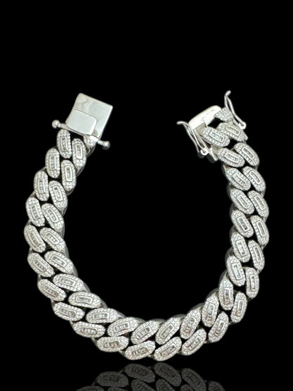CZ Baguette Men’s Silver Cuban Bracelet