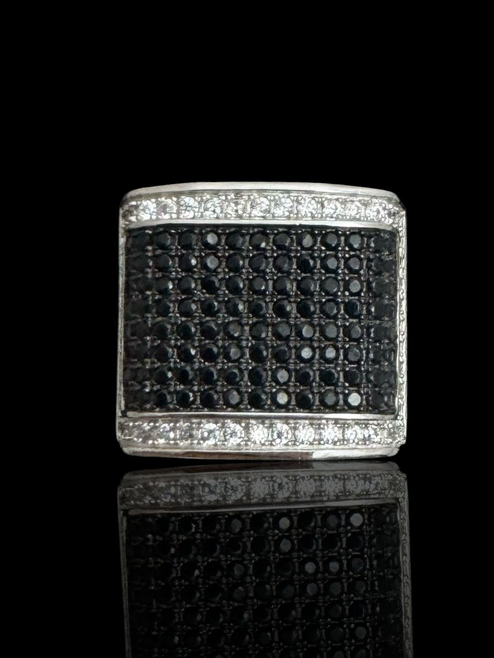 Men’s Silver Rectangular Ring with Black CZ Stone
