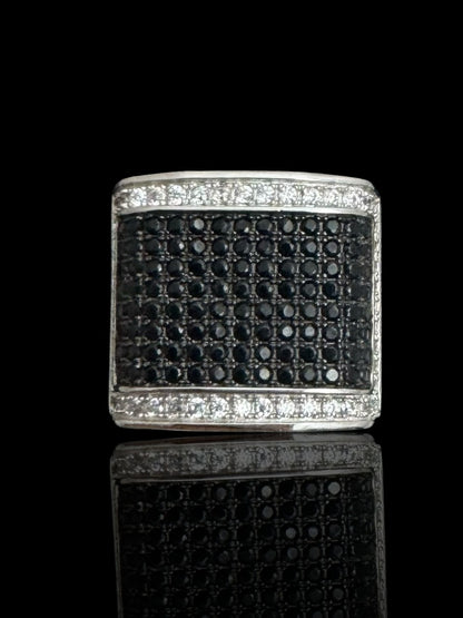 Men’s Silver Rectangular Ring with Black CZ Stone