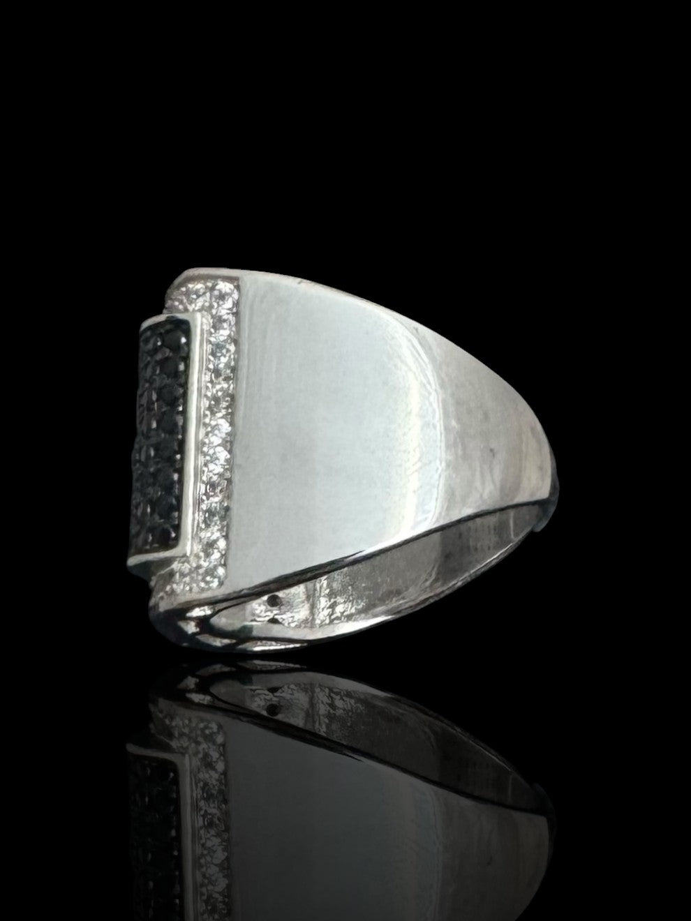 Men’s Silver Rectangular Ring with Black CZ Stone