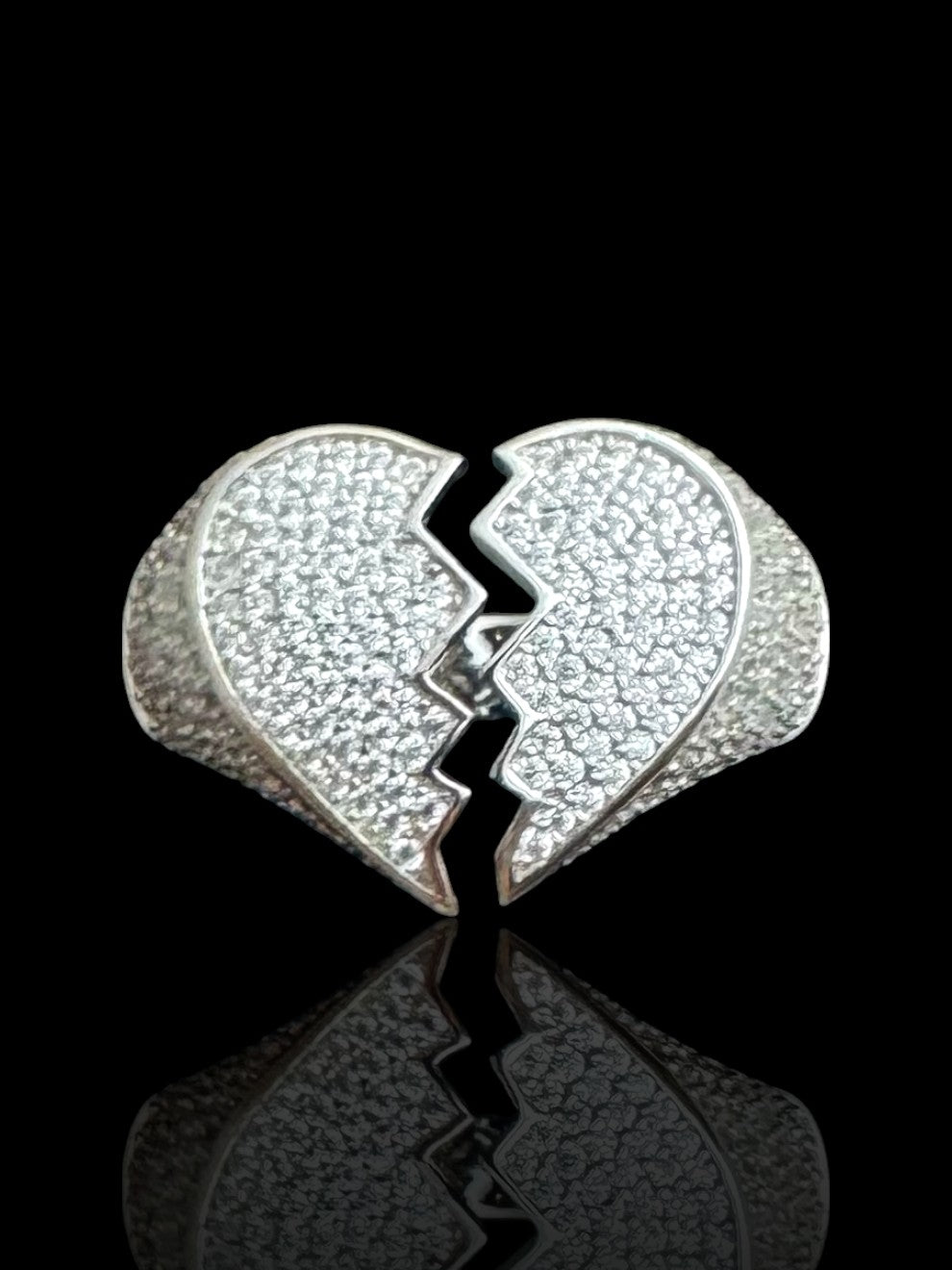 Men’s CZ Stone Broken Heart Silver Ring