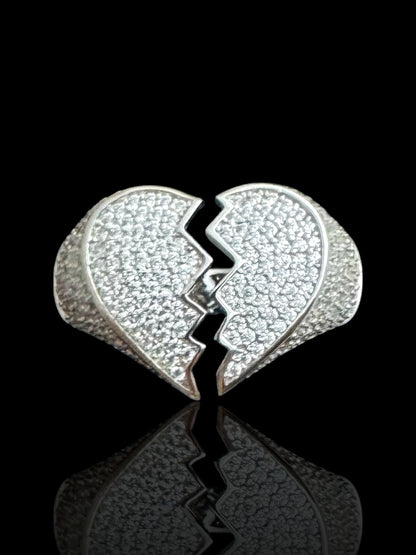 Men’s CZ Stone Broken Heart Silver Ring