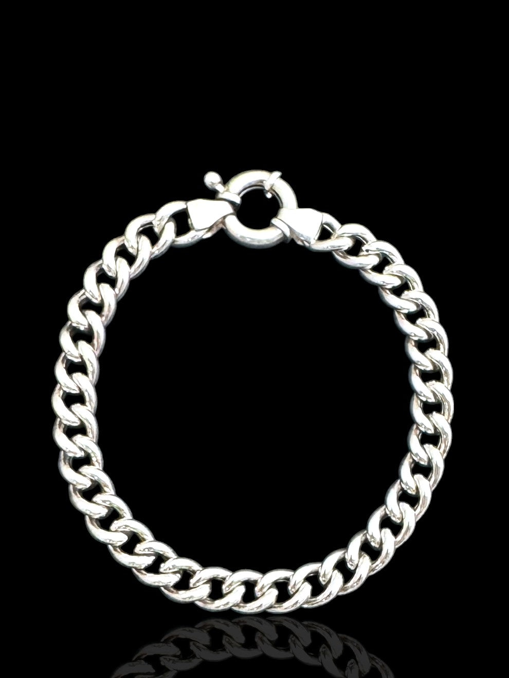 Men’s Solid Silver Curved Curb Link Bracelet  - 6.50 mm