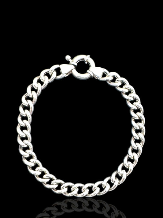Men’s Solid Silver Curved Curb Link Bracelet  - 6.50 mm