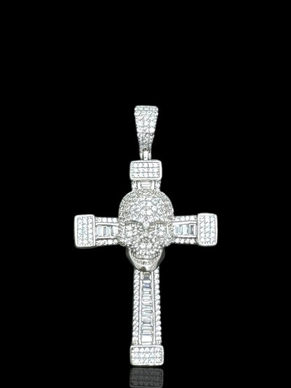 Men’s Skull Design Silver Cross Pendant