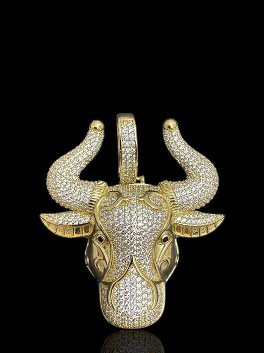 Men’s CZ Yellow Gold Bull Head Pendant