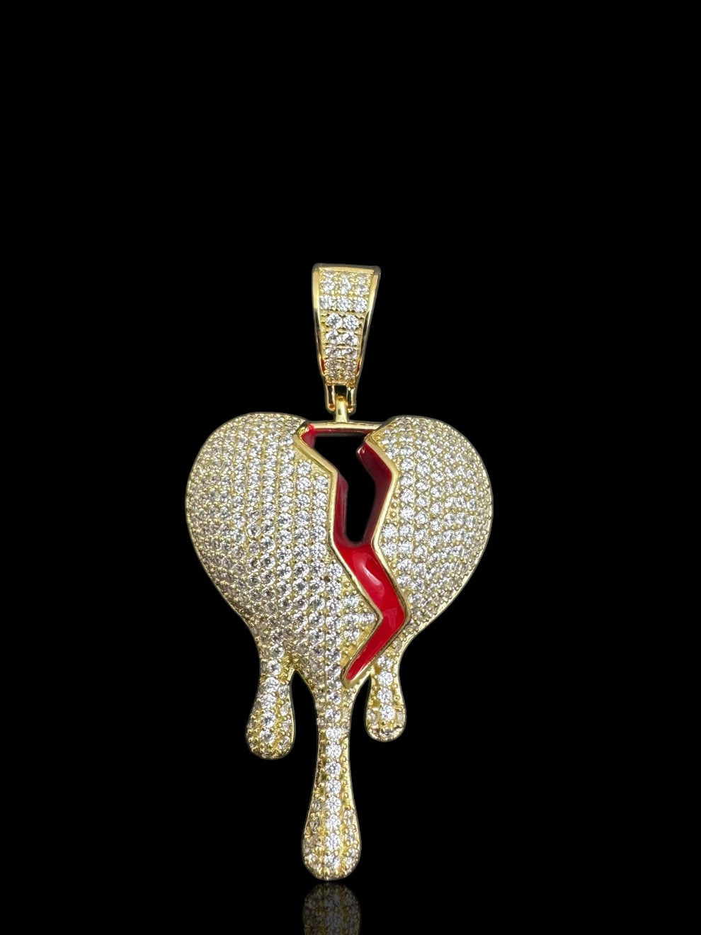 Men’s Iced Out Broken Heart Pendant – CZ Hip Hop Statement Necklace