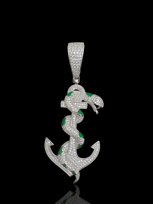 Men's Sterling Silver Snake Anchor Pendant – Symbol of Strength