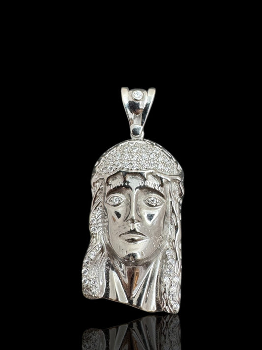Men’s Iced-Out Jesus Face Pendant – 925 Sterling Silver CZ Faith Jewelry