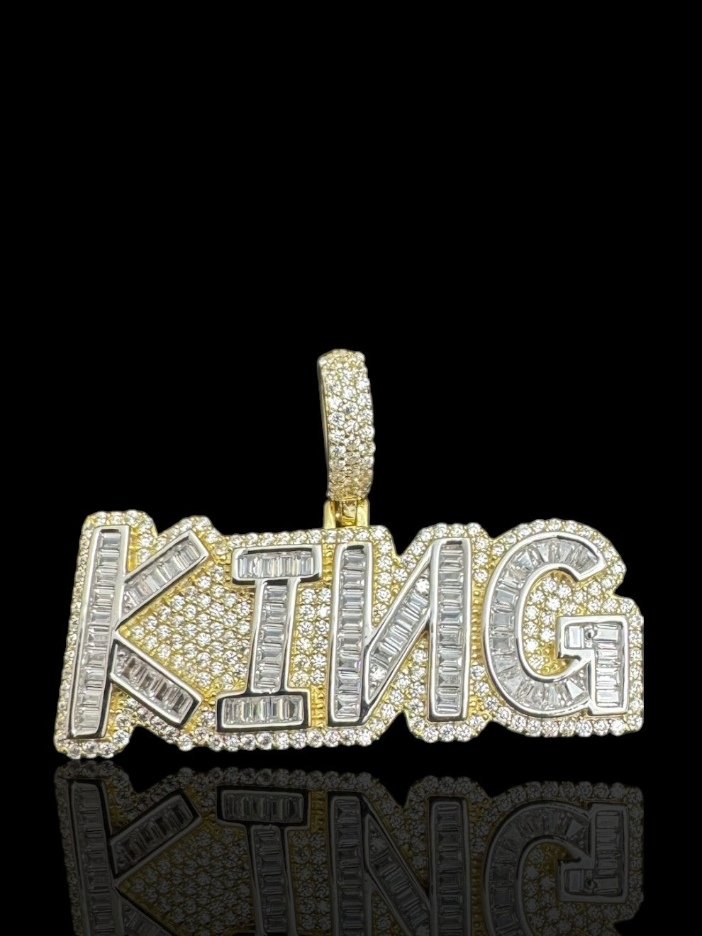 Sterling Silver Icy Gold King Letter Pendant – CZ Diamond Initial Necklace