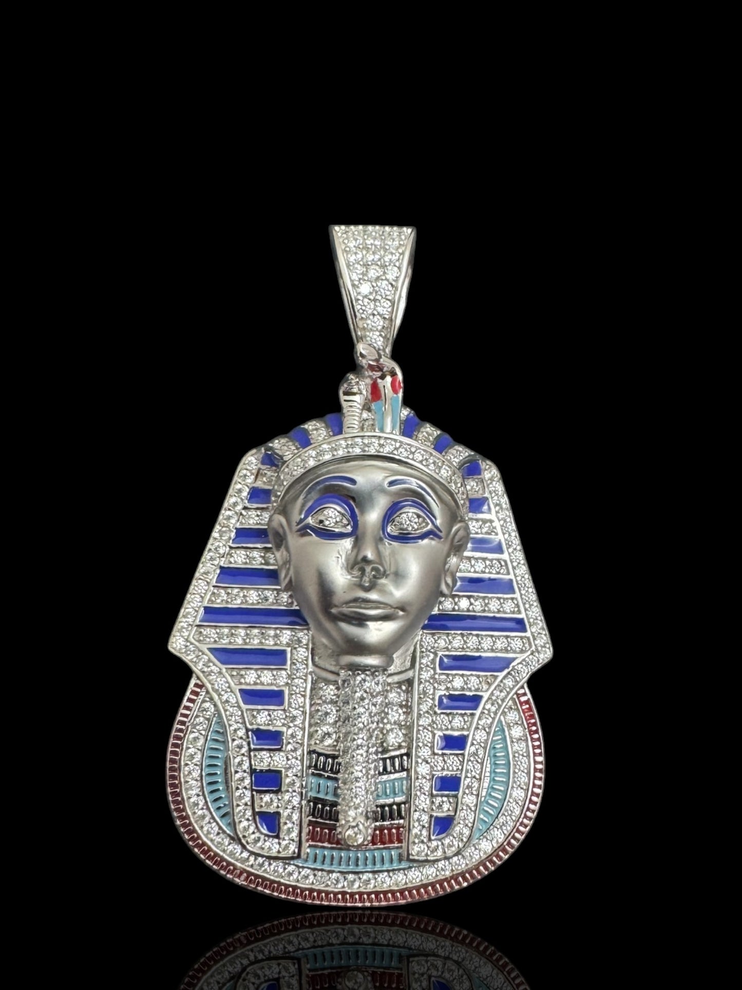 CZ Stone Silver Pharaoh Pendant – Sterling Silver Egyptian Necklace