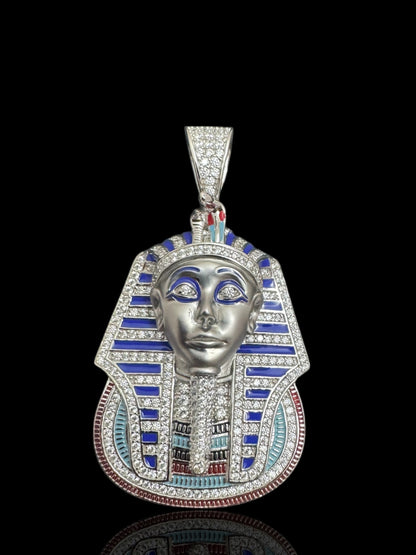 CZ Stone Silver Pharaoh Pendant – Sterling Silver Egyptian Necklace