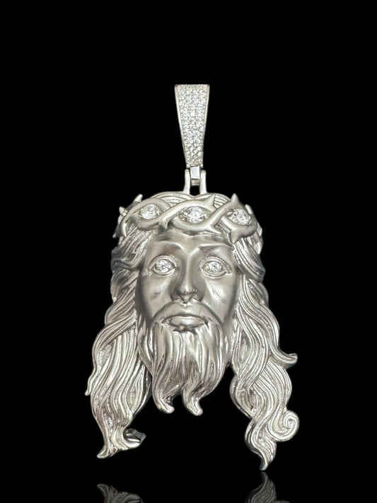 Silver Jesus Pendant with Matte Finish – Unisex Religious Necklace